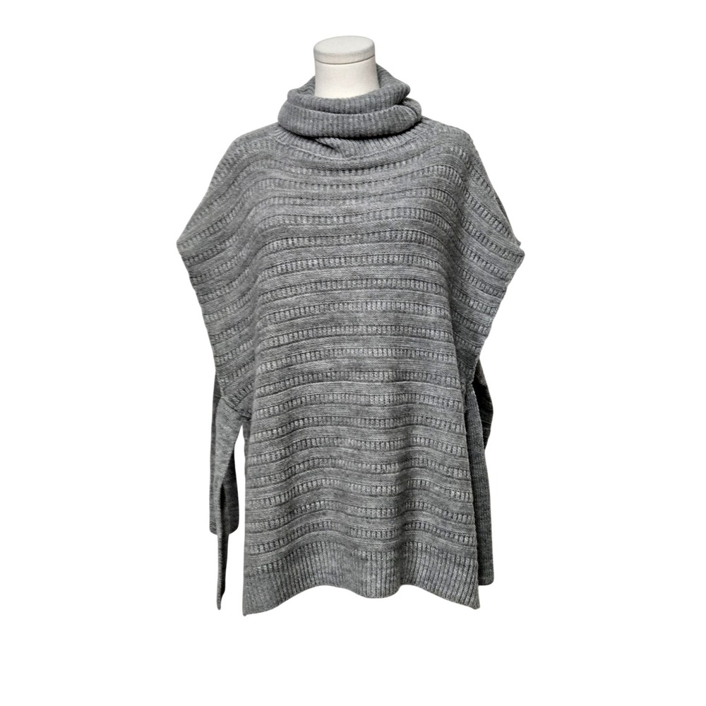 World‎ Market Cape Sweater Womens One Size Gray Cowl Neck Striped Knit Poncho